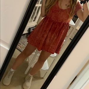 Red acid wash babydoll dress